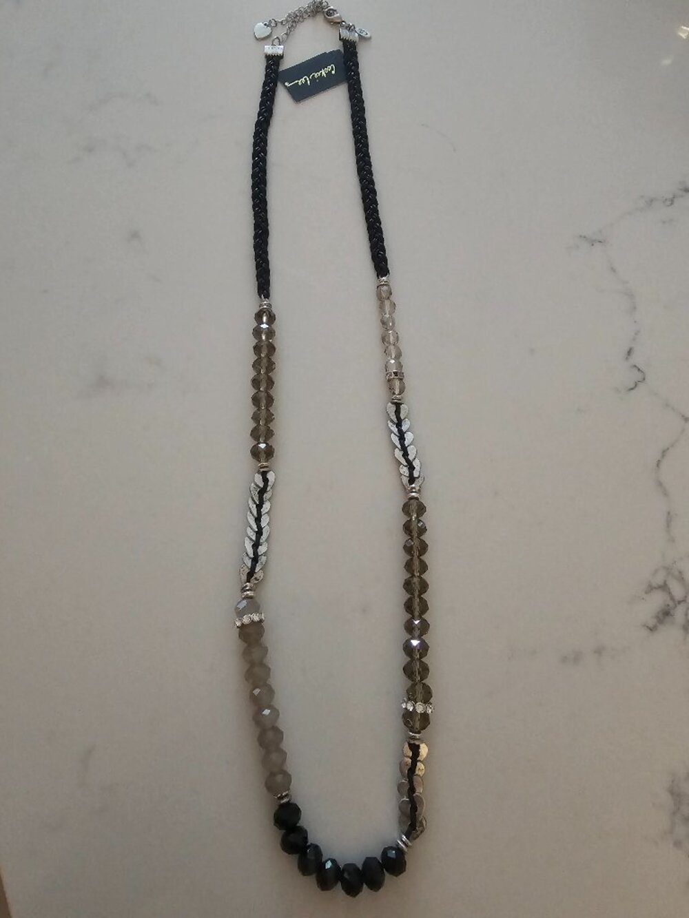 Cookie Lee Genuine Crystal Convertible Necklace Wrap Bracelet Black Silver
